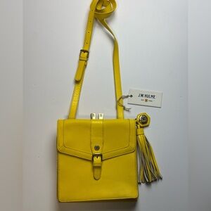 JW Hulme yellow Leather Crossbody Bag With Tassel Accent & Adjustable Strap